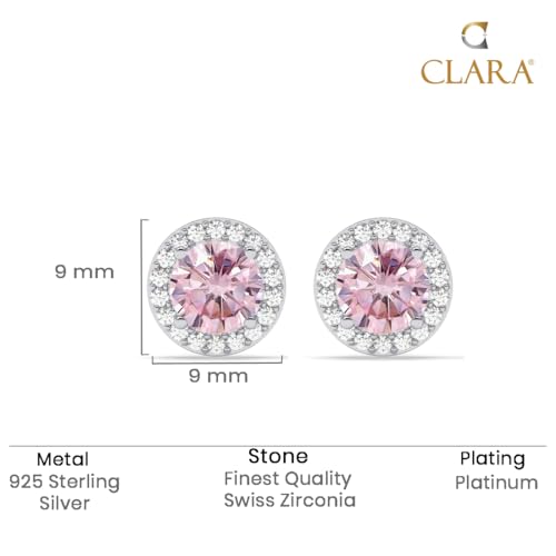 CLARA 925 Sterling Silver Tove Pink Solitaire Stud Earrings | Platinum Plated, Swiss Zirconia |Gift for Women and Girls - Image 5