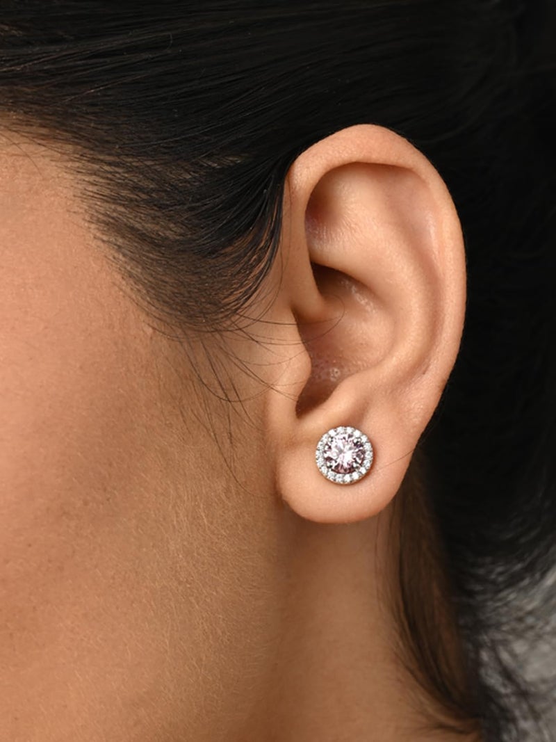 CLARA 925 Sterling Silver Tove Pink Solitaire Stud Earrings | Platinum Plated, Swiss Zirconia |Gift for Women and Girls - Image 4