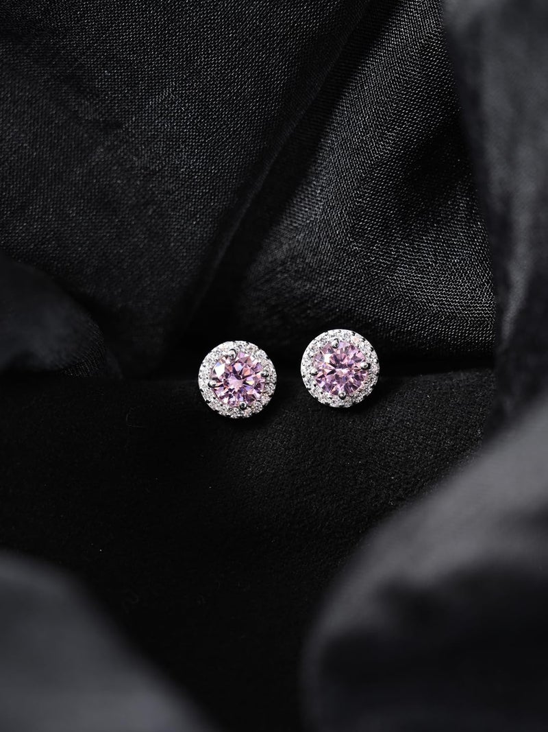 CLARA 925 Sterling Silver Tove Pink Solitaire Stud Earrings | Platinum Plated, Swiss Zirconia |Gift for Women and Girls - Image 2