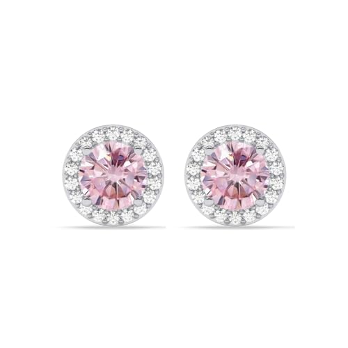 CLARA 925 Sterling Silver Tove Pink Solitaire Stud Earrings | Platinum Plated, Swiss Zirconia |Gift for Women and Girls - Image 1