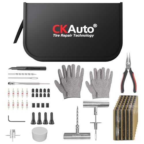 CKAuto Tire Plug Repair Kit, Heavy Duty Car Emergency Tool Kit for Flat Tire Puncture Repair, 80 Pcs Value Pack, Tire Patch Kit fit for Autos, Cars, Motorcycles, Trucks, RVs, etc. - Image 1