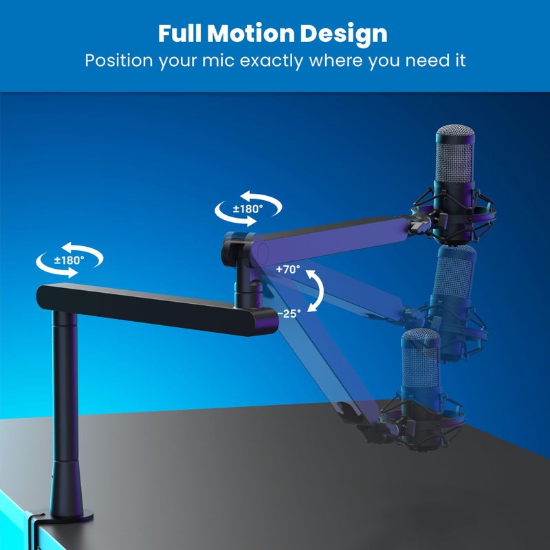 Mount-It! Mic Arm, Microphone Boom Arm, Adjustable Full Motion Mic Desk Mount, for Streaming, Gaming, Podcast, Recording, 3/8" and 5/8" Compatible, Low Profile Design, Height up to 27.8", Black - Image 4
