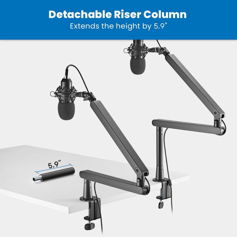 Mount-It! Mic Arm, Microphone Boom Arm, Adjustable Full Motion Mic Desk Mount, for Streaming, Gaming, Podcast, Recording, 3/8" and 5/8" Compatible, Low Profile Design, Height up to 27.8", Black - Image 3