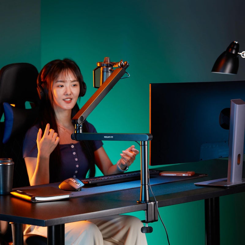 Mount-It! Mic Arm, Microphone Boom Arm, Adjustable Full Motion Mic Desk Mount, for Streaming, Gaming, Podcast, Recording, 3/8" and 5/8" Compatible, Low Profile Design, Height up to 27.8", Black - Image 5