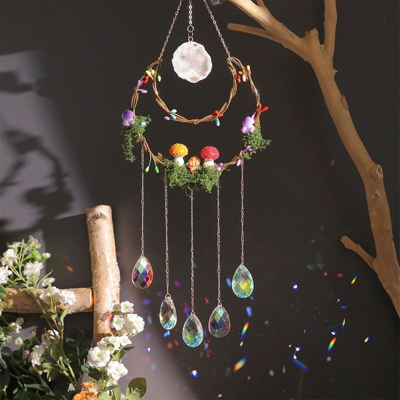 TUOKING Crystal Suncatchers for Window Hanging Mushroom Colorful Crystals Prism Pendant Sun Catchers Rainbow Maker Ornament Gift Home Garden Decoration - Image 1