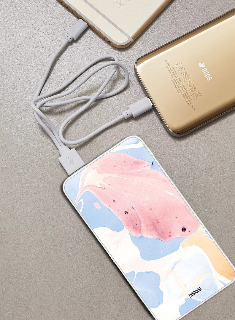 Theodor 10,000 mAh Super Fast Charging Ultra Compact Power Bank with Quick Charge & Power Delivery, Portable Charger For iPhone and Android Light Pink Flower Texture - Image 2