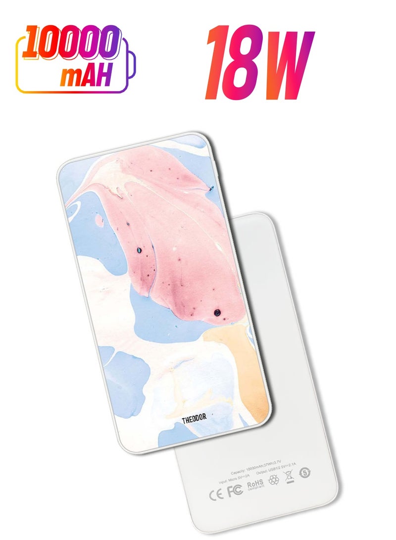 Theodor 10,000 mAh Super Fast Charging Ultra Compact Power Bank with Quick Charge & Power Delivery, Portable Charger For iPhone and Android Light Pink Flower Texture - Image 1