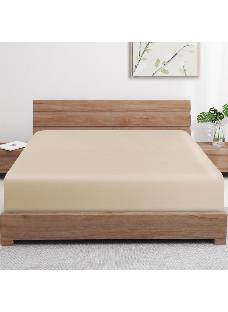 Zaizaihome 2 Pack Bamboo Viscose Cooling Fitted Sheet Queen Size Only  400 Thread Count  16"" Deep Pocket Cooling Bottom Sheets for Hot Sleeper  Silky Soft Breathable (Queen  Beige  - Image 1