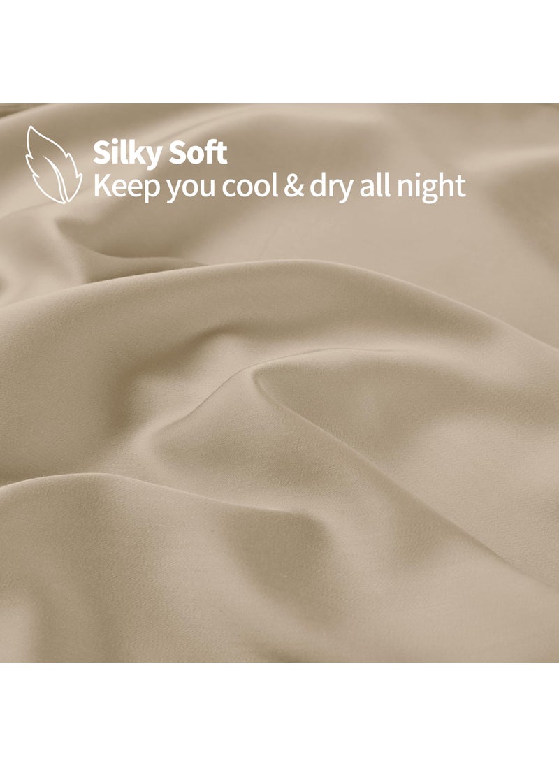 Zaizaihome 2 Pack Bamboo Viscose Cooling Fitted Sheet Queen Size Only  400 Thread Count  16"" Deep Pocket Cooling Bottom Sheets for Hot Sleeper  Silky Soft Breathable (Queen  Beige  - Image 2