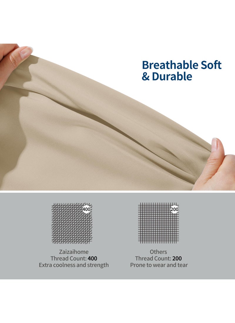 Zaizaihome 2 Pack Bamboo Viscose Cooling Fitted Sheet Queen Size Only  400 Thread Count  16"" Deep Pocket Cooling Bottom Sheets for Hot Sleeper  Silky Soft Breathable (Queen  Beige  - Image 3