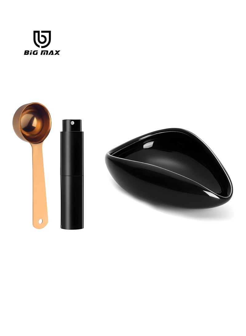 BIG MAX V60 Coffee Tools Accessories | Black Ceramic Tray + Black Spray Bottle + Coffee Spoon | Home & Outdoor Use | Rust-Proof & Dishwasher Safe - Image 1