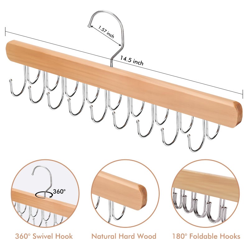 NECAMOCU 2 Pack Bra Hanger for Closet Organizer, Premium Wooden Tank Top Hangers with 36 Foldable Hooks, 360Â° Rotating Design, Space Saving Storage for Tank Tops, Bras, Scarves and More - Image 3