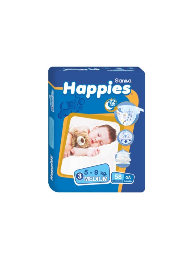 هابيس حفاضات اطفال وسط (مقاس 3) 58 حفاضة + مناديل مبللة 56 ق - Image 3