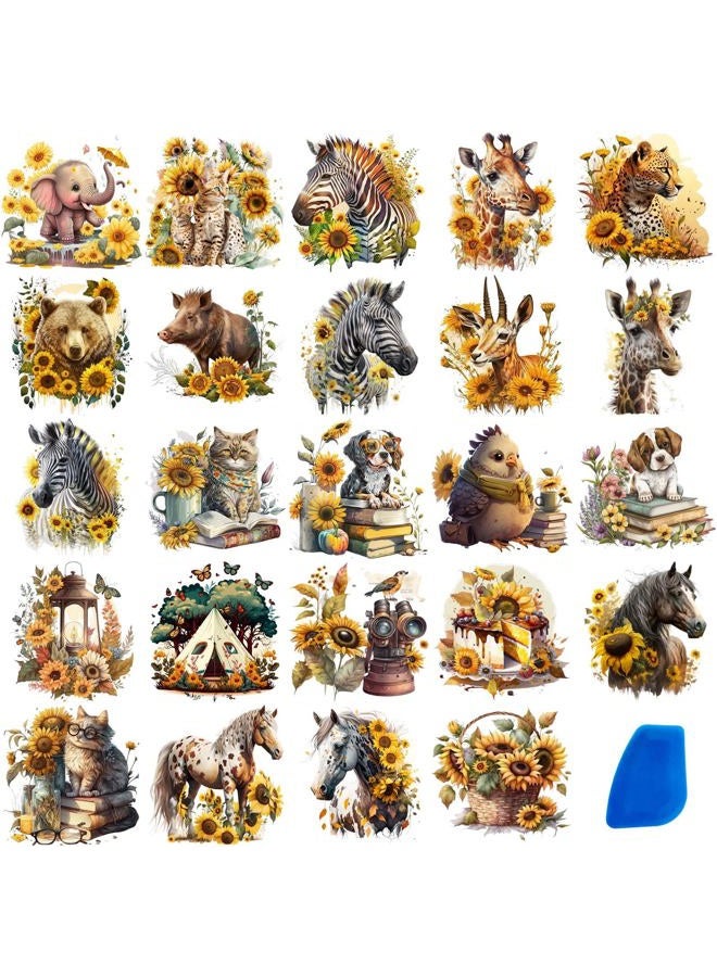 ZMRU 24 Sheets Vintage Fall Rub On Transfers for Crafts, Cold IOD Transfers Stickers for Wood，Furniture Decals, Glass, Porcelain, Leather, Canvas, Fabric Projects,3 * 3inch(Sunflower Animal) - Image 1