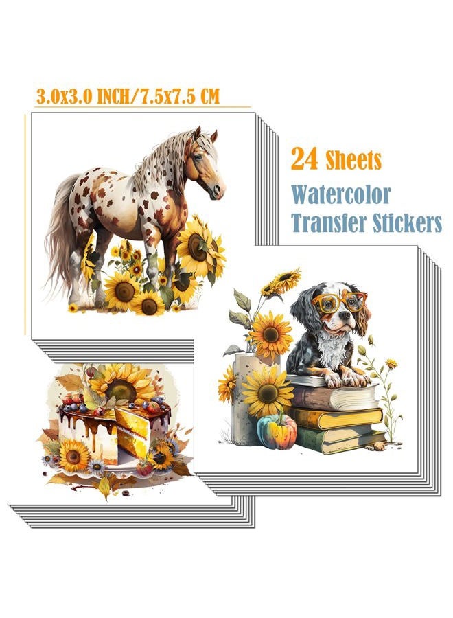 ZMRU 24 Sheets Vintage Fall Rub On Transfers for Crafts, Cold IOD Transfers Stickers for Wood，Furniture Decals, Glass, Porcelain, Leather, Canvas, Fabric Projects,3 * 3inch(Sunflower Animal) - Image 3