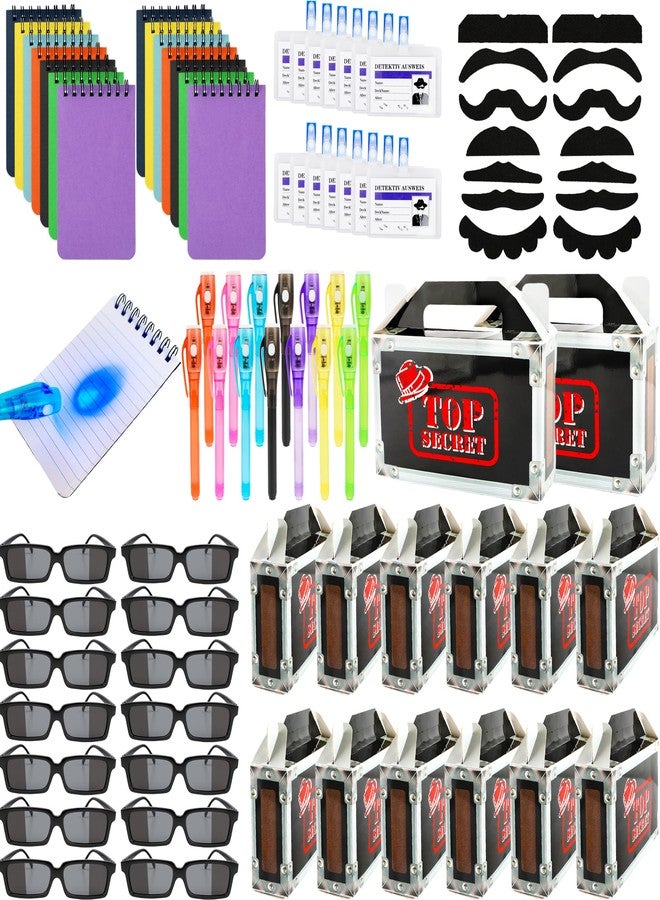 Flahard 84 Pcs Detective Party Favors Invisible Ink Pen with UV Light Notebook Set Spy Magic Pen Agent Name Tag Secret Boxes Fake Mustache Sticker for Spy Escape Room Goodie Bag Stuffers - Image 1