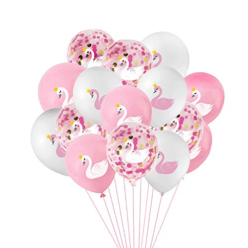 Pink Forest Swan Princess Balloons 15 Pcs Pink and White Latex Balloons Swan Soiree Confetti Balloons for Wedding Birthday Girl Baby Shower Party Decoration - Image 1