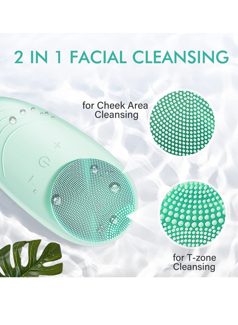 Generic Sonic Waterproof Facial Cleanser with Soft Silicone Brush, USB Rechargeable for Deep Cleansing, Gentle Exfoliation, and Massage - Suitable for All Skin Types (Green)  - Image 4