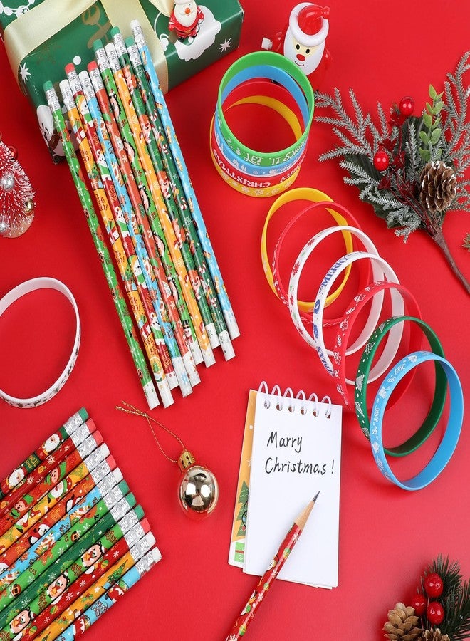 LOAVER 48 Pack Christmas Pencils Set,24 Pcs Christmas Pencils and 24 Pcs Silicone Bracelets Holiday Wristbands for Christmas Party Classroom Gifts Rewards Office Supplies Stocking Stuffers - Image 4
