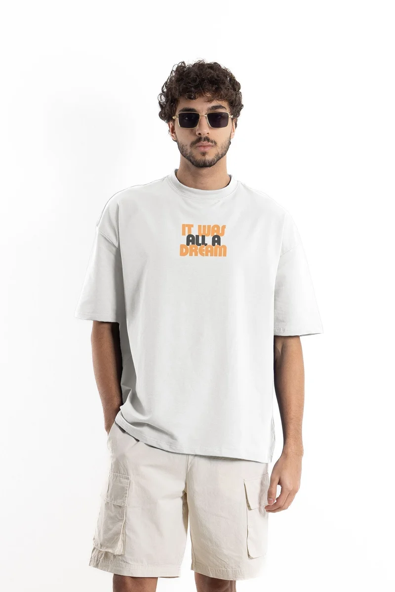 SHAPES SLOGAN PRINTED COTTON BLEND T-SHIRT