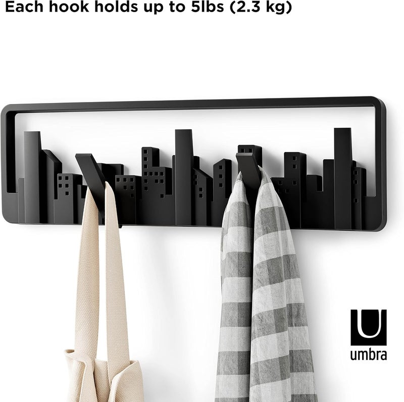 UMBRA Skyline Wall Mounted Coat Rack, Modern, Unique, Coat Hanger with 5 Retractable Hooks to Hang Coats, Scarfs, Purses and More, Doubles as Wall Art, Black - Image 5