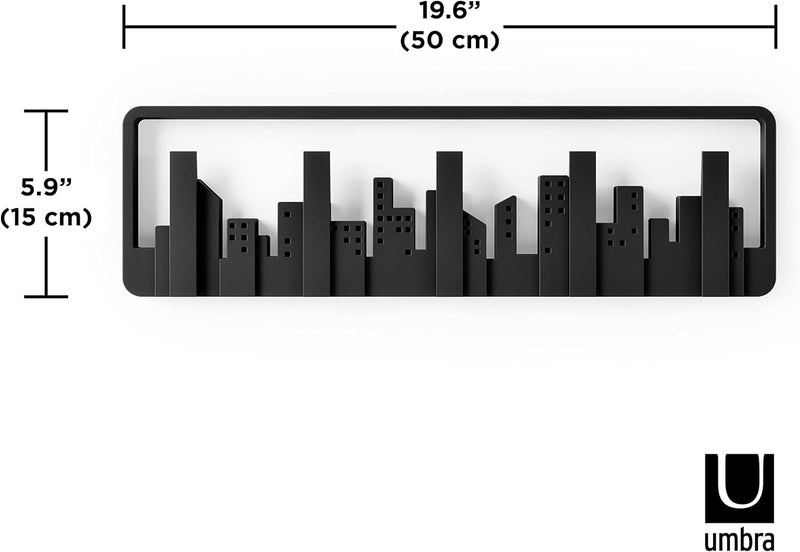 UMBRA Skyline Wall Mounted Coat Rack, Modern, Unique, Coat Hanger with 5 Retractable Hooks to Hang Coats, Scarfs, Purses and More, Doubles as Wall Art, Black - Image 3