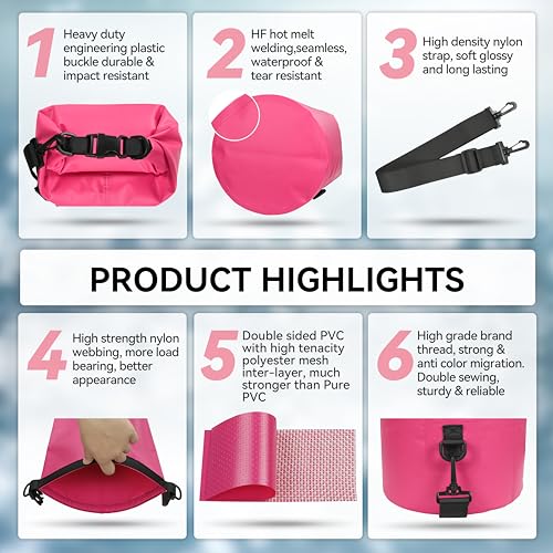 MARCHWAY Floating Waterproof Dry Bag Backpack 5L/10L/20L/30L/40L, Roll Top Sack Keeps Gear Dry for Kayaking, Rafting, Boating, Swimming, Camping, Hiking, Beach, Fishing (Pink, 5L) - Image 5