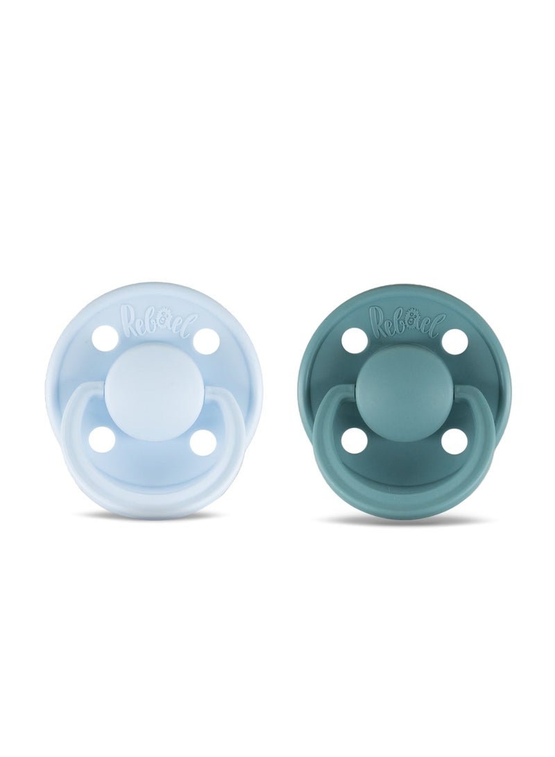 Rebael Mono Natural Rubber Round Pacifier Size 2 - Baby 6M+ (2-pack) - Tiny Sky / Powder - Image 1