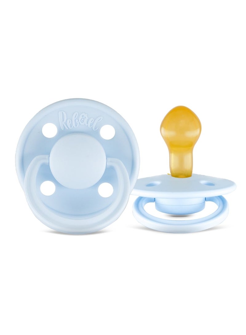 Rebael Mono Natural Rubber Round Pacifier Size 2 - Baby 6M+ (2-pack) - Tiny Sky / Powder - Image 2