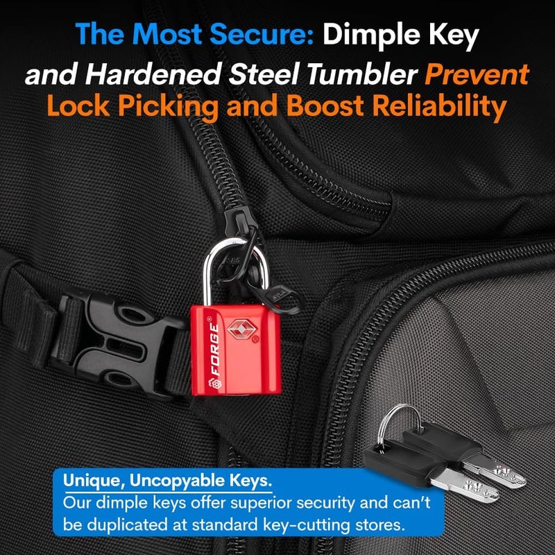 Forge TSA Approved Luggage Locks, Ultra-Secure Dimple Key Travel Locks with Zinc Alloy Body - Image 5