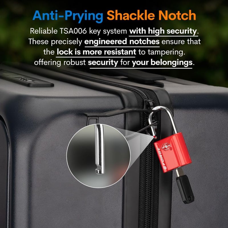 Forge TSA Approved Luggage Locks, Ultra-Secure Dimple Key Travel Locks with Zinc Alloy Body - Image 3