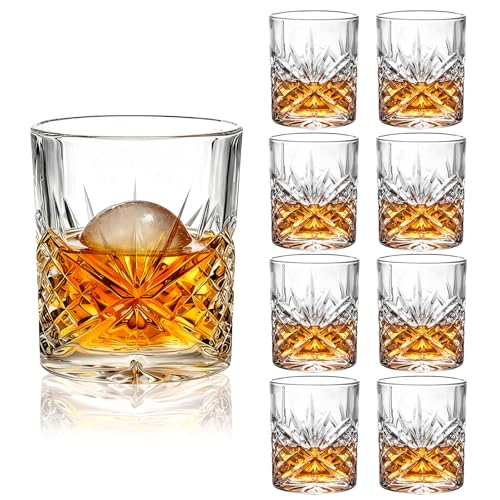 Encheng Whiskey Glasses Set of 8,10 oz Bourbon Cocktail Glass with Heavy Base,Old Fashioned Rocks Glasses,Clear Lowball Drinking Glass for Men,Vodka,Scotch,Liquor,Spirits - Image 1