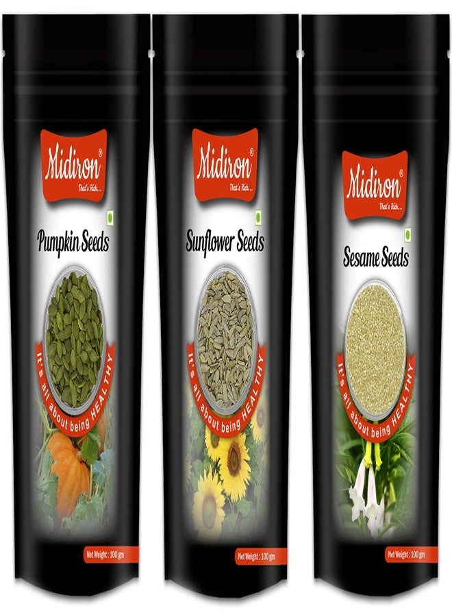 Midiron Seed Combo Pack 3| Pumpkin Seed| White Sesame Seed | Sunflower Seed | Healthy Snack (100 gm each) - Image 1