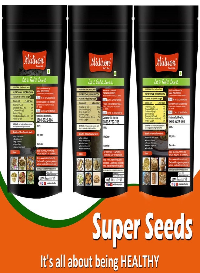 Midiron Seed Combo Pack 3| Pumpkin Seed| White Sesame Seed | Sunflower Seed | Healthy Snack (100 gm each) - Image 4