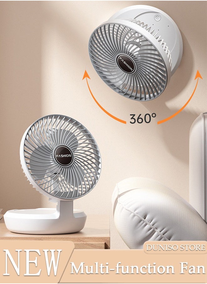 DUNISO Multifunction Desk Fan, Rechargeable Battery Operated Fan Collapsible Wall Mounted Fan, 180° Rotation Table Fan 3 Speed Regulation for Home, Office, Travel, Camping, Outdoor, Indoor Fan  - Image 1