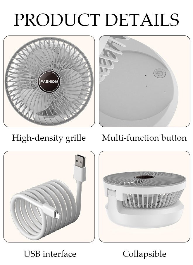 DUNISO Multifunction Desk Fan, Rechargeable Battery Operated Fan Collapsible Wall Mounted Fan, 180° Rotation Table Fan 3 Speed Regulation for Home, Office, Travel, Camping, Outdoor, Indoor Fan  - Image 3