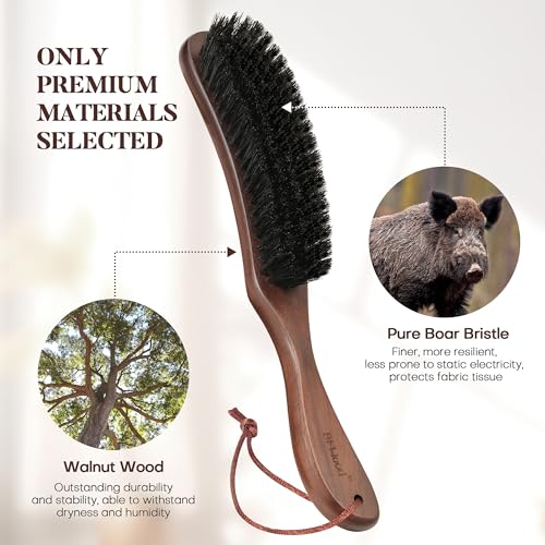 BFWood Clothes Brush, Boar Bristle Lint Brush for Suits, Cashmere, Wool, Velvet, Suede and Pet Hair, Large Black Walnut Wood Handle - Image 3