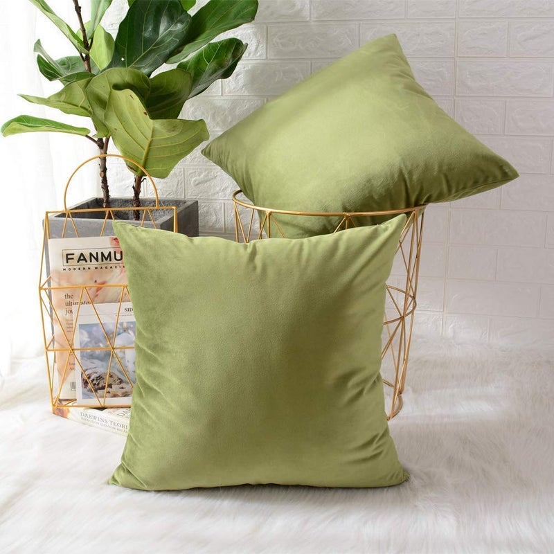 Khooti Velvet Cushion Cover, 18x18 Inch | Olive | Pack of 2 | Solid Plain Soft & Smooth, Decorative Cushion Covers for Living Room, Bedroom, Couches, Chairs, Sofas, Beds & Home Decor - Image 5
