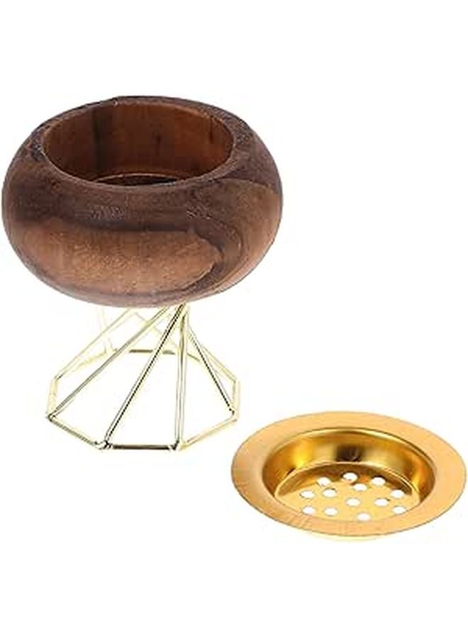 Vintage Octagonal Black Wooden Incense Burner Holder With Gold Metal Accent - Image 1
