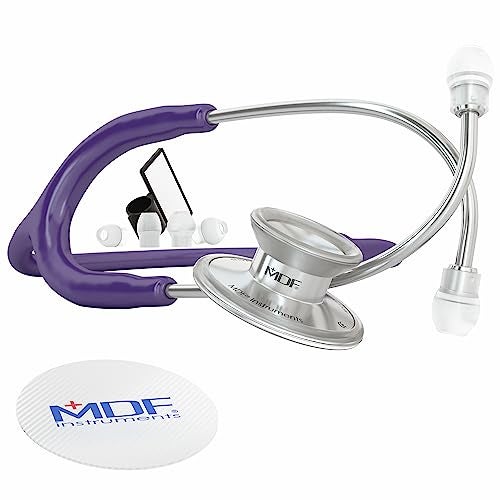 MDF Instruments أدوات MDF، سماعة طبية خفيفة الوزن من أكوستيكا للأطباء والممرضين والطلاب والاستخدام المنزلي، للبالغين، رأس مزدوج، أنبوب بنفسجي، رأس صدري فضي - MDF747XP08 - Image 1