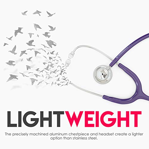 MDF Instruments أدوات MDF، سماعة طبية خفيفة الوزن من أكوستيكا للأطباء والممرضين والطلاب والاستخدام المنزلي، للبالغين، رأس مزدوج، أنبوب بنفسجي، رأس صدري فضي - MDF747XP08 - Image 3