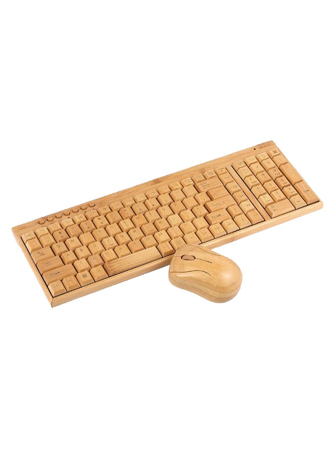 NIBEMINENT Wireless Bamboo Keyboard With Mouse Set English Beige - Image 1