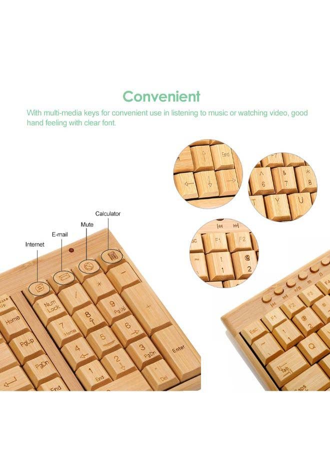 NIBEMINENT Wireless Bamboo Keyboard With Mouse Set English Beige - Image 2