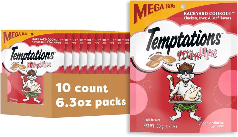Temptations MixUps Backyard Cookout Flavor Crunchy and Soft Cat Treats, 6.3 oz. Pouch (Pack of 10) - Image 1