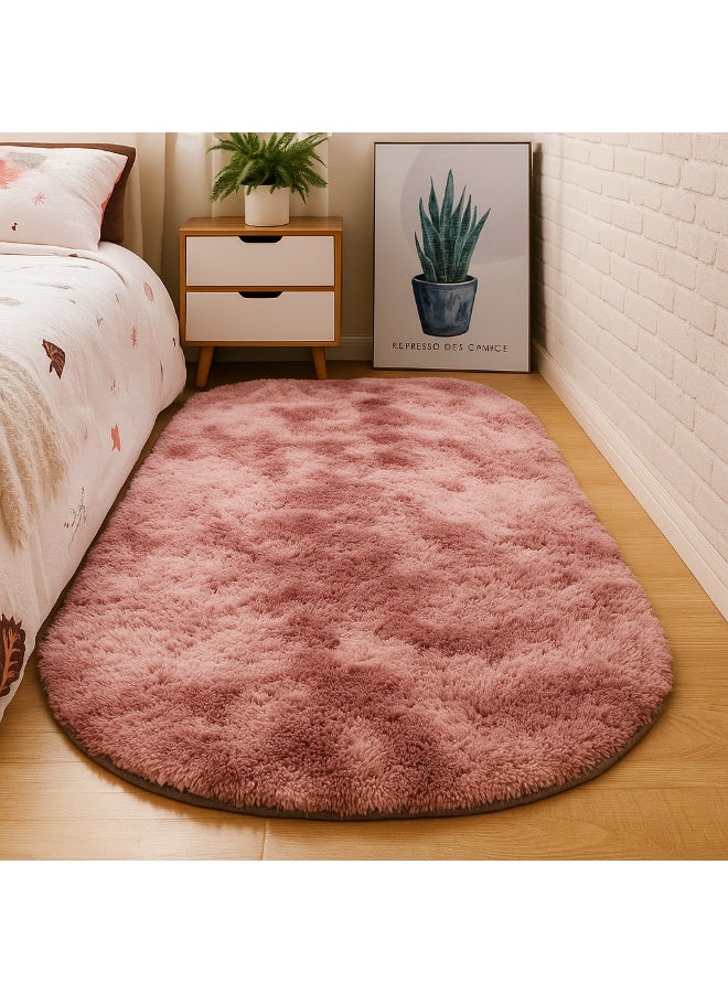 الأزرق جي دبليو سجادة غرفة نوم من قطعة واحدة بيضاوية باللون الوردي 160 سم سجادة ناعمة باللون الوردي الداكن لغرفة النوم، سجاد بيضاوي طويل الشعر، سجادة ناعمة قابلة للغسل في الغسالة مع ظهر مانع للانزلاق لتزيين أرضية غرفة نوم الفتيات والأطفال - Image 1