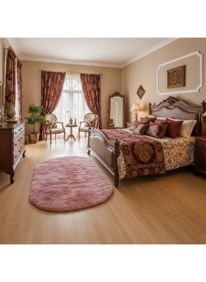 الأزرق جي دبليو سجادة غرفة نوم من قطعة واحدة بيضاوية باللون الوردي 160 سم سجادة ناعمة باللون الوردي الداكن لغرفة النوم، سجاد بيضاوي طويل الشعر، سجادة ناعمة قابلة للغسل في الغسالة مع ظهر مانع للانزلاق لتزيين أرضية غرفة نوم الفتيات والأطفال - Image 5