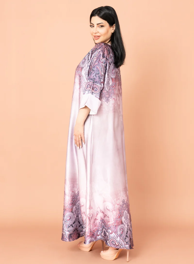IKKXA Abstract Design Modern Jalabiya Pink