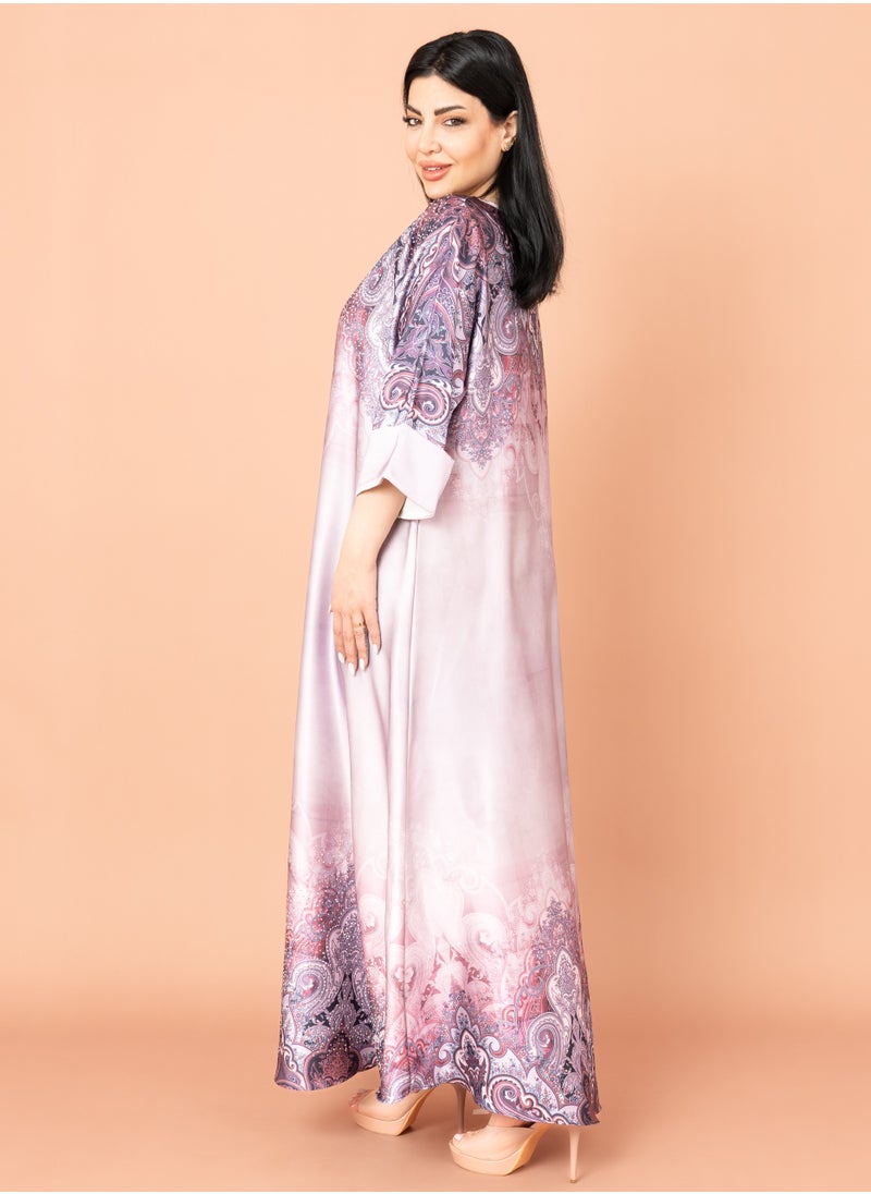 IKKXA Abstract Design Modern Jalabiya Pink  - Image 3