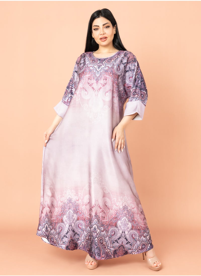 IKKXA Abstract Design Modern Jalabiya Pink  - Image 1