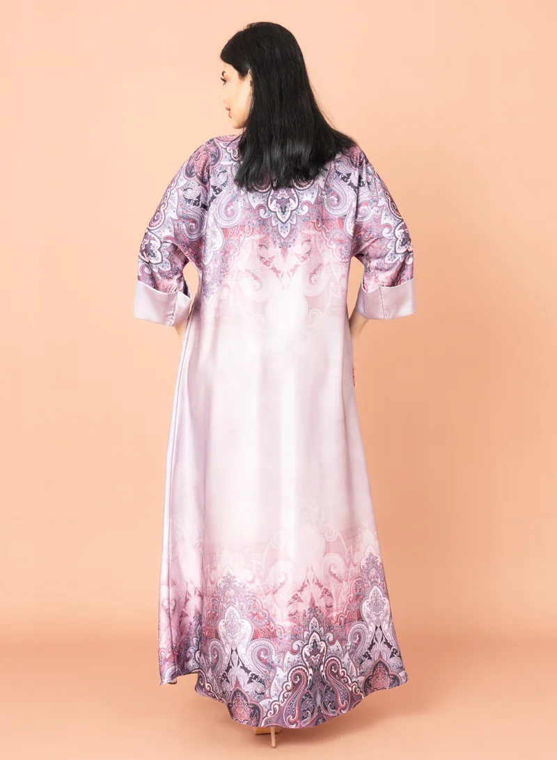 IKKXA Abstract Design Modern Jalabiya Pink